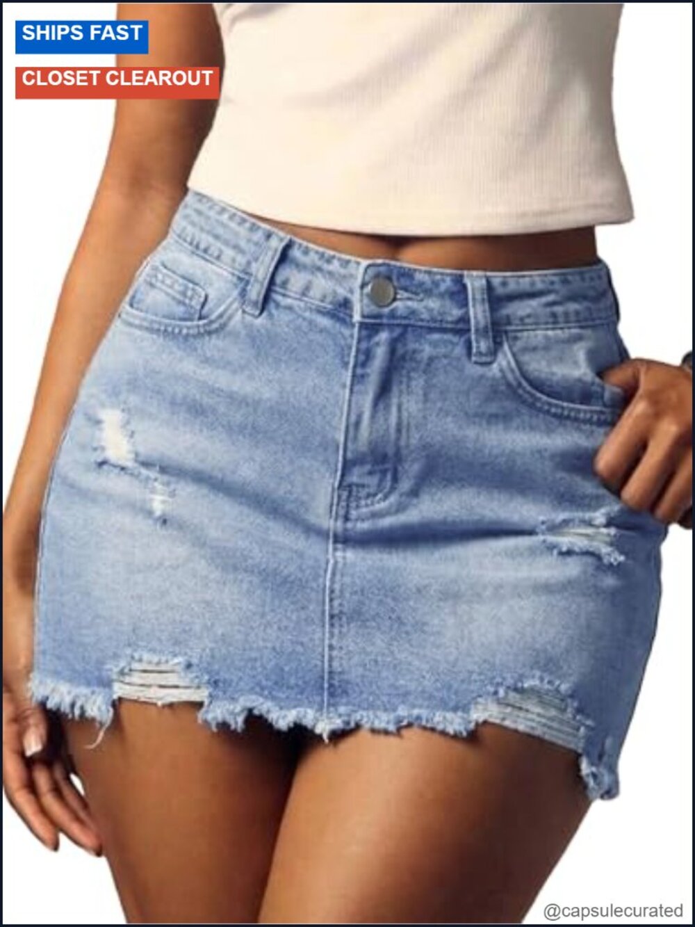 Women's Ripped Denim Mini Skirt Y2K Frayed Raw Hem Bodycon Jean Skirt